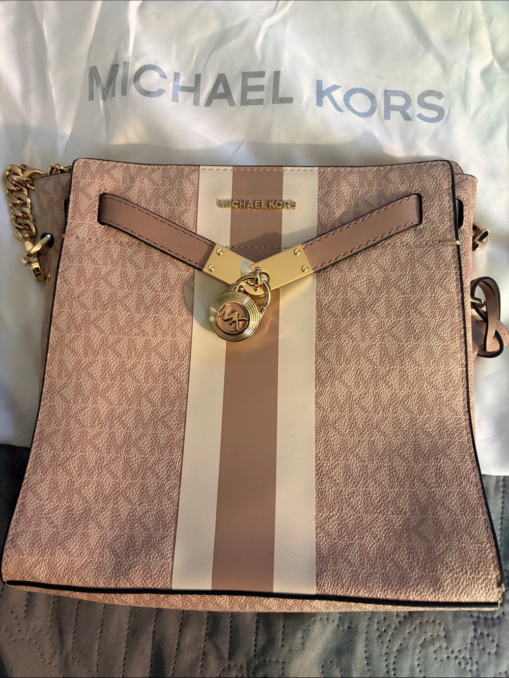 Michael Kors Blush and Cream Stripe Crossbody Bag